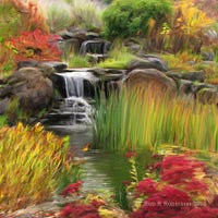 Oregon Garden Waterfall, digital painting