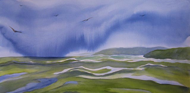 Storm at Boiler Bay, watercolor painting