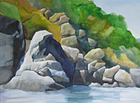 Rogue River Rocks, watercolor painting